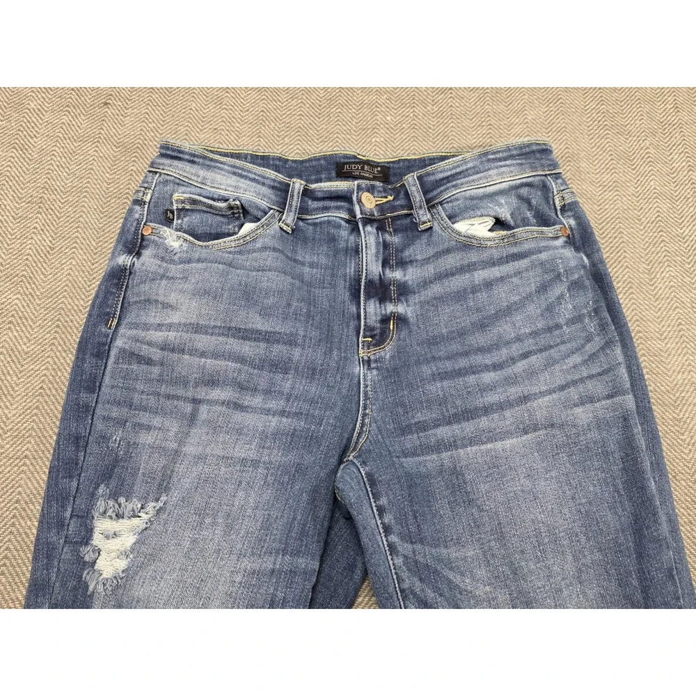 Judy Blue Distressed Ripped Relaxed Fit Jeans Women Size 7 28 Blue‎ Denim